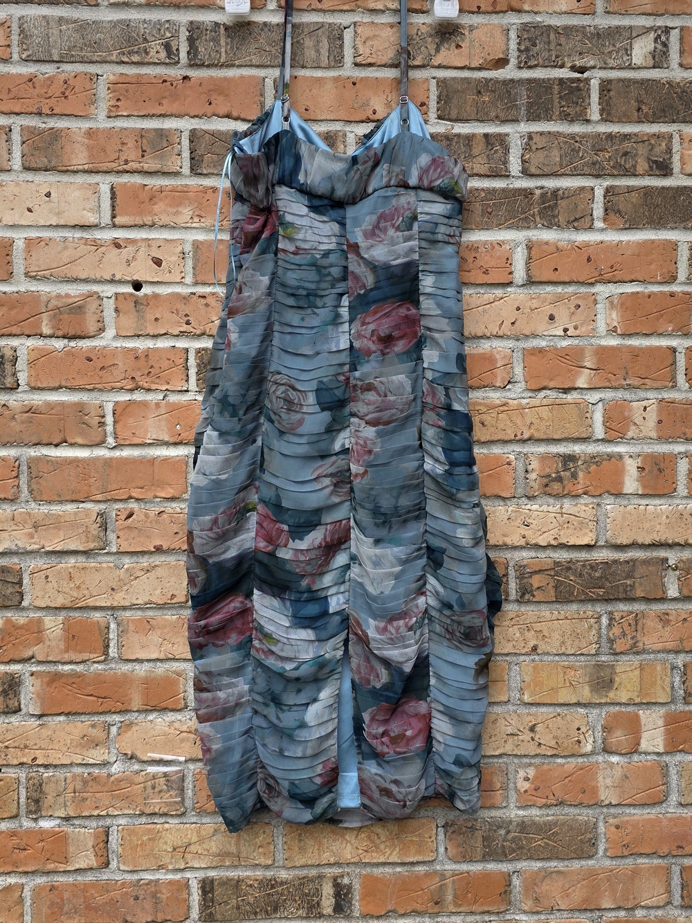 Zara Blue-Green Floral Ruched Midi Dress - Picture 6 of 16